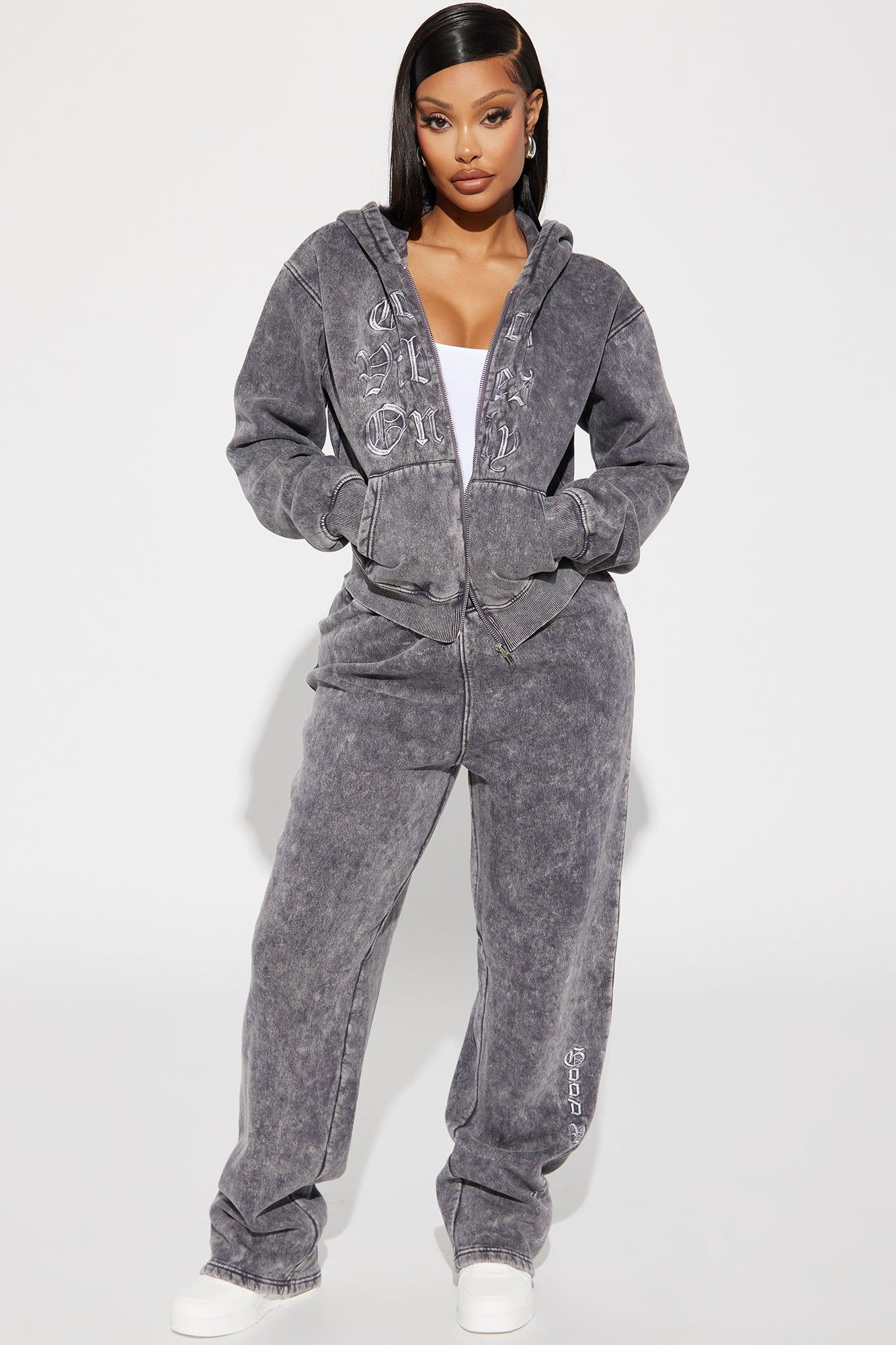 Good Vibes Washed Zip Front Hoodie - Grey/combo sold by Fashion Nova product image thumbnail 2