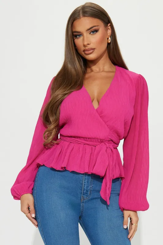 Play Time Pleated Blouse - Fuchsia sold by Fashion Nova