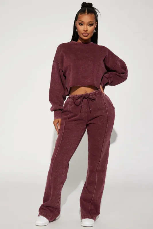 Chill Out Lounge Flare Pant - Burgundy sold by Fashion Nova