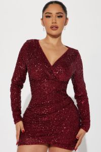 Elliana Sequin Mini Dress - Burgundy sold by Fashion Nova