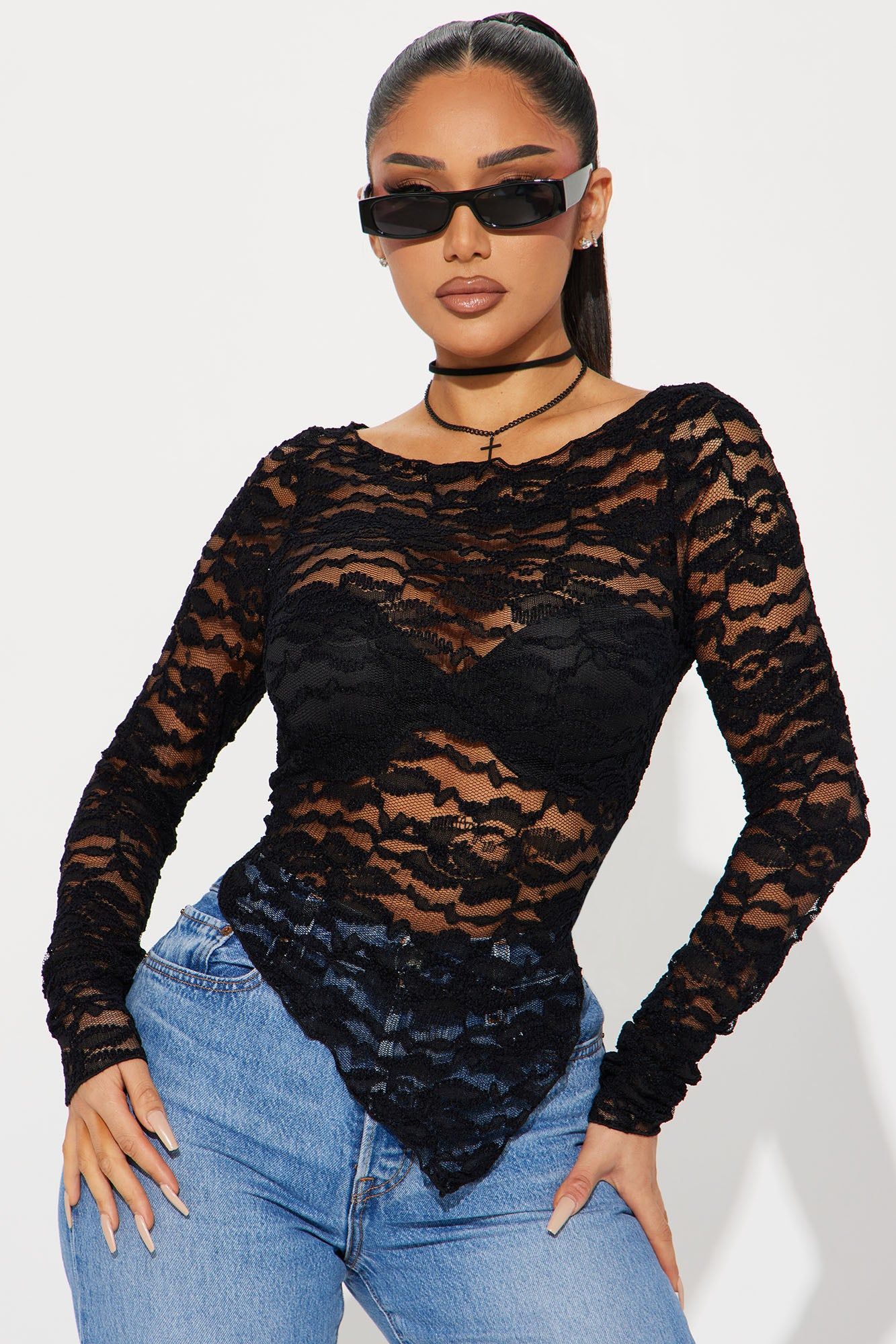 Into You Lace Top - Black sold by Fashion Nova