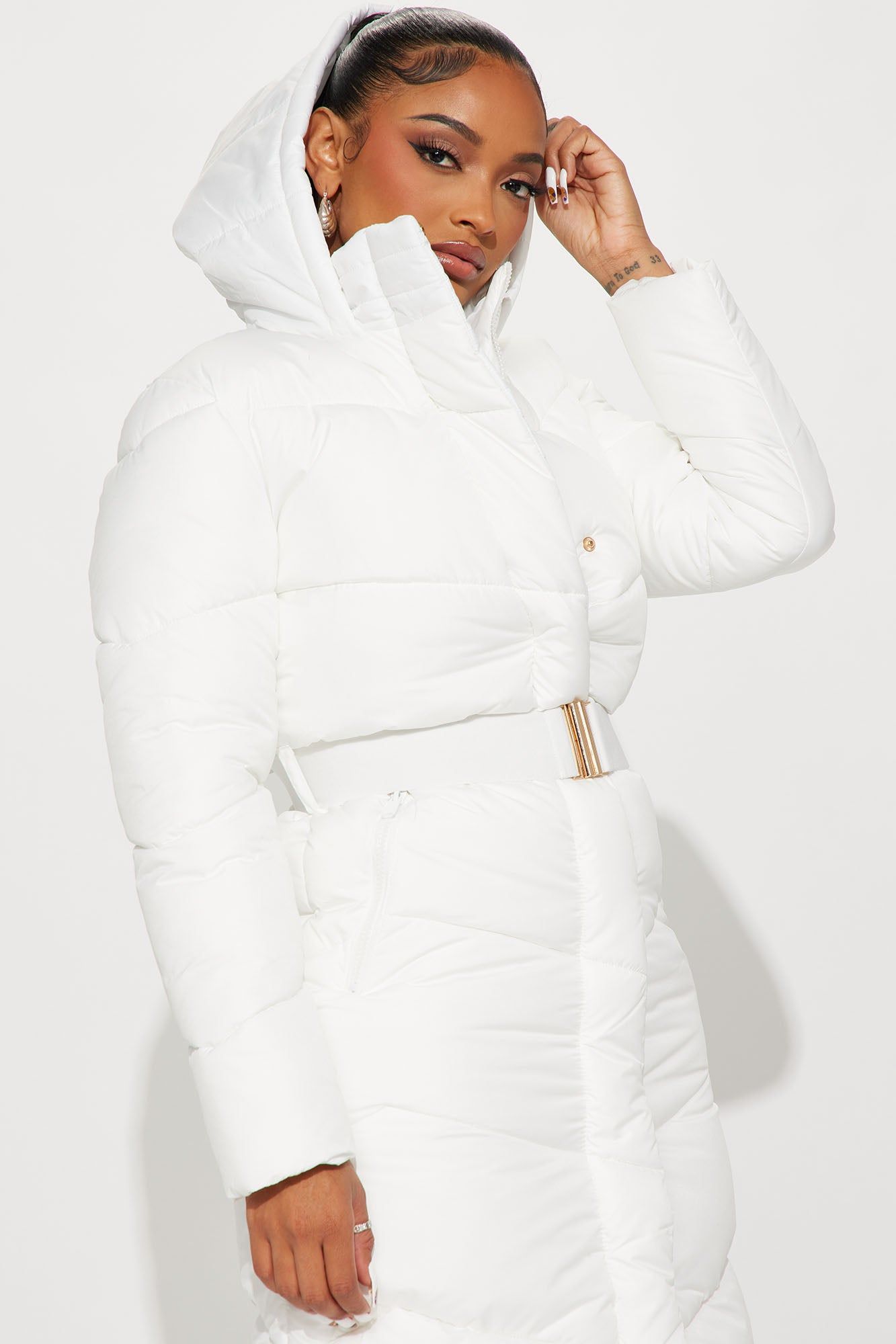 Snow Style Belted Puffer Jacket - White sold by Fashion Nova product image thumbnail 3