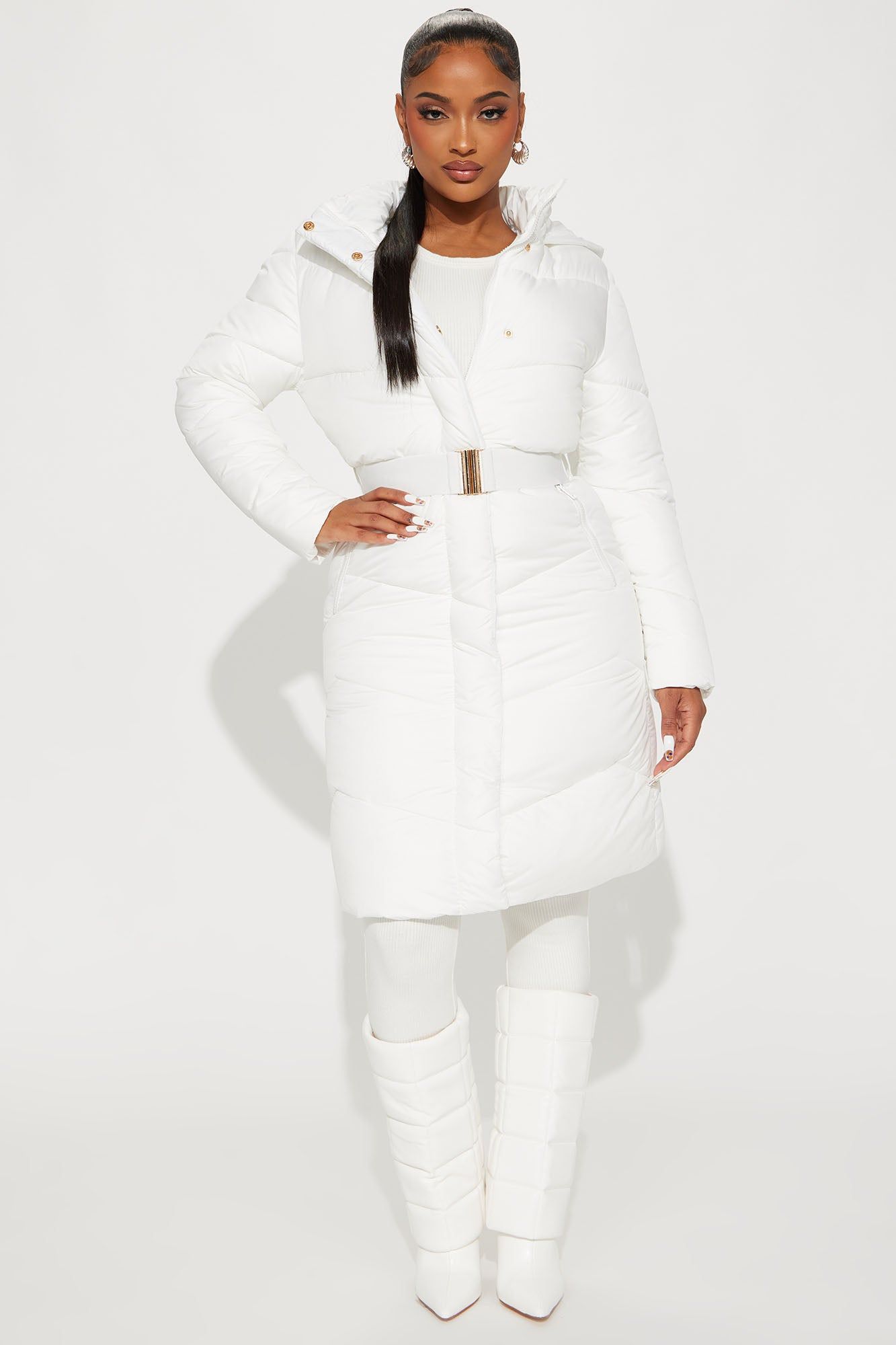 Snow Style Belted Puffer Jacket - White sold by Fashion Nova product image thumbnail 2