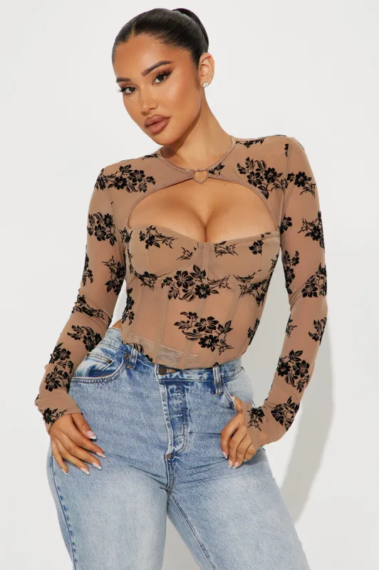 Dream State Mesh Corset Top - Mocha made by Fashion Nova