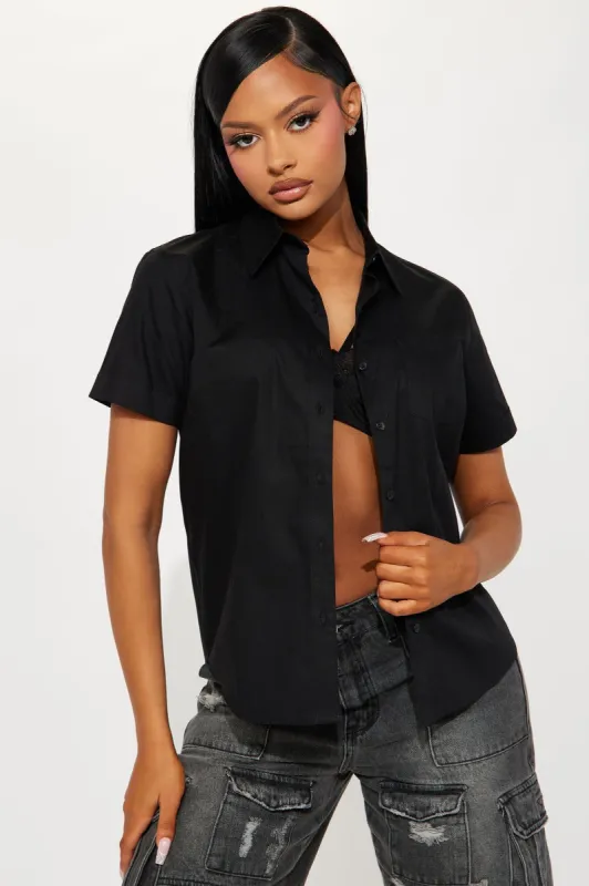 Always With Ideas Poplin Shirt - Black sold by Fashion Nova