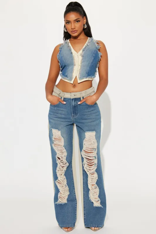 So Enticing Two Tone Ripped Straight Leg Jeans - Taupe/combo sold by Fashion Nova