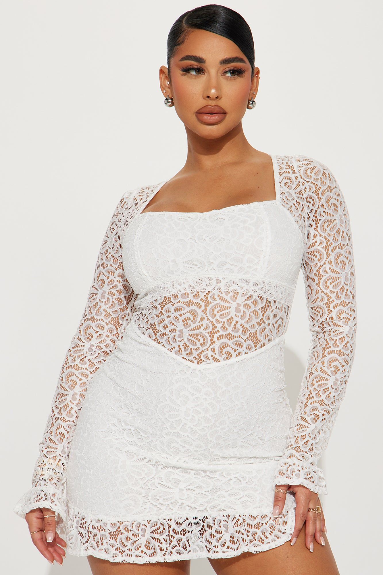 Sophia Lace Mini Dress - White sold by Fashion Nova