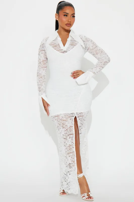 Alice Collar Lace Maxi Dress - White sold by Fashion Nova