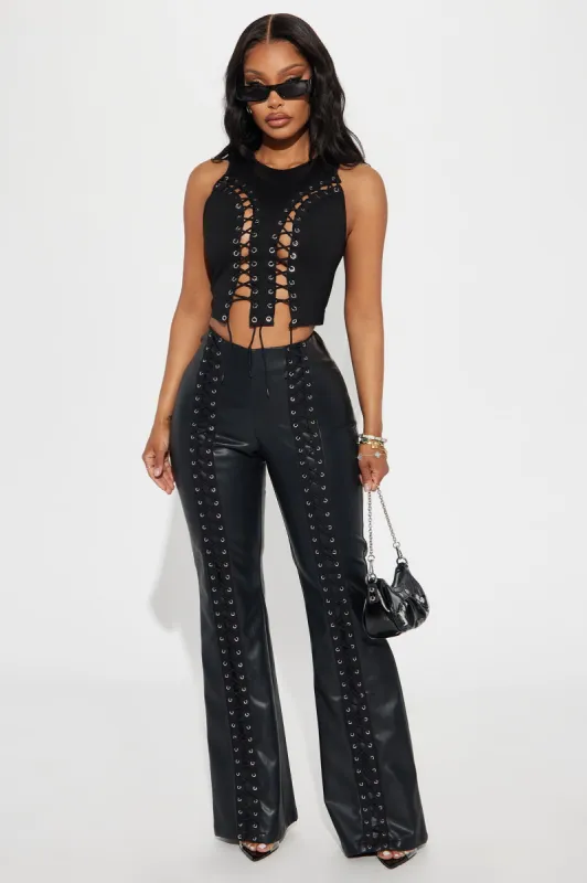 Marketa Faux Leather Flare Pant - Black sold by Fashion Nova