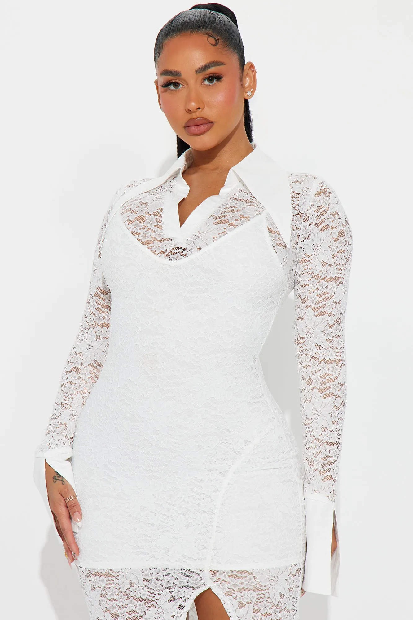 Alice Collar Lace Maxi Dress - White sold by Fashion Nova product image thumbnail 2
