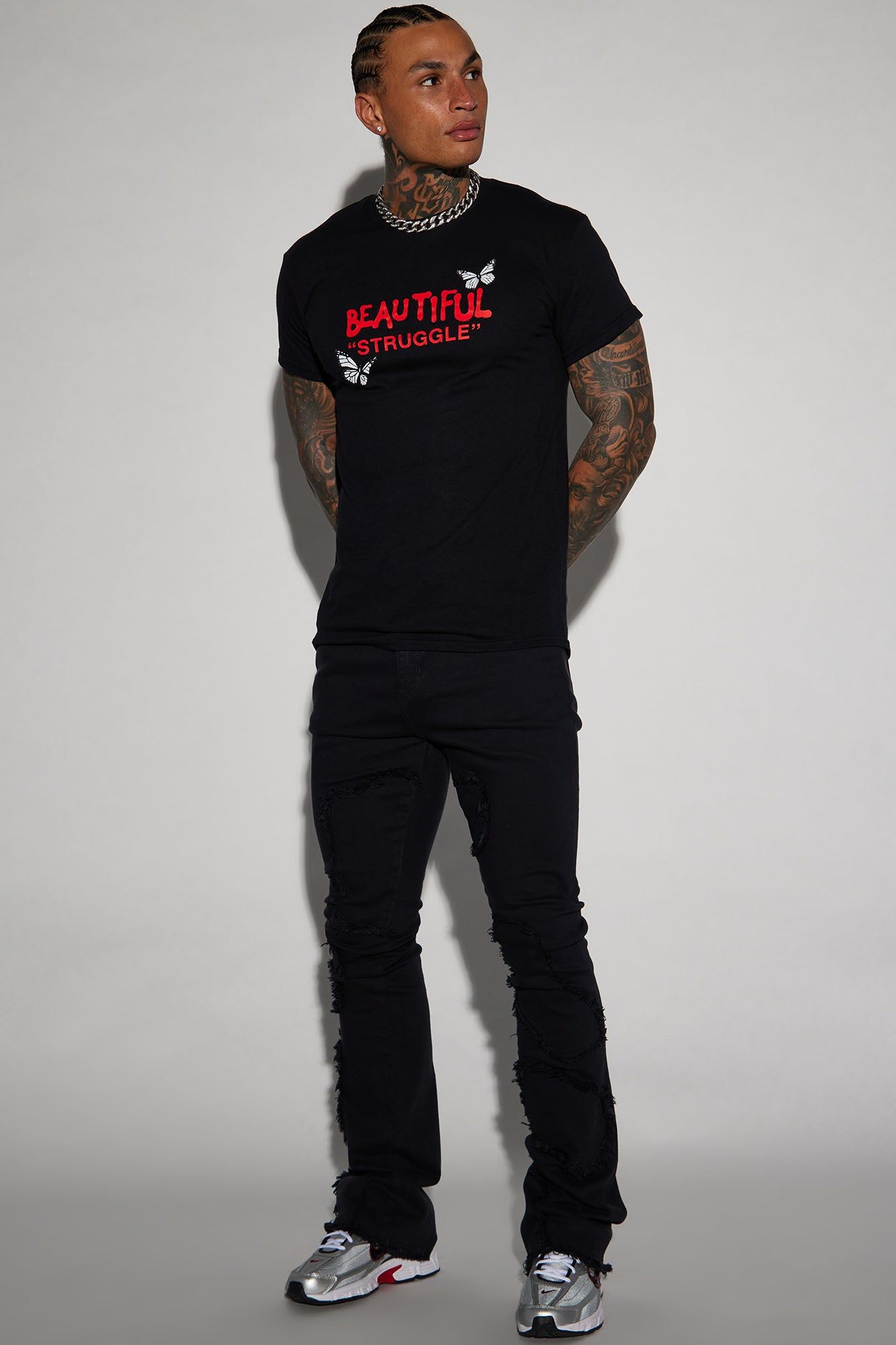 Fray Paneled Stacked Skinny Flared Pants - Black sold by Fashion Nova product image thumbnail 2