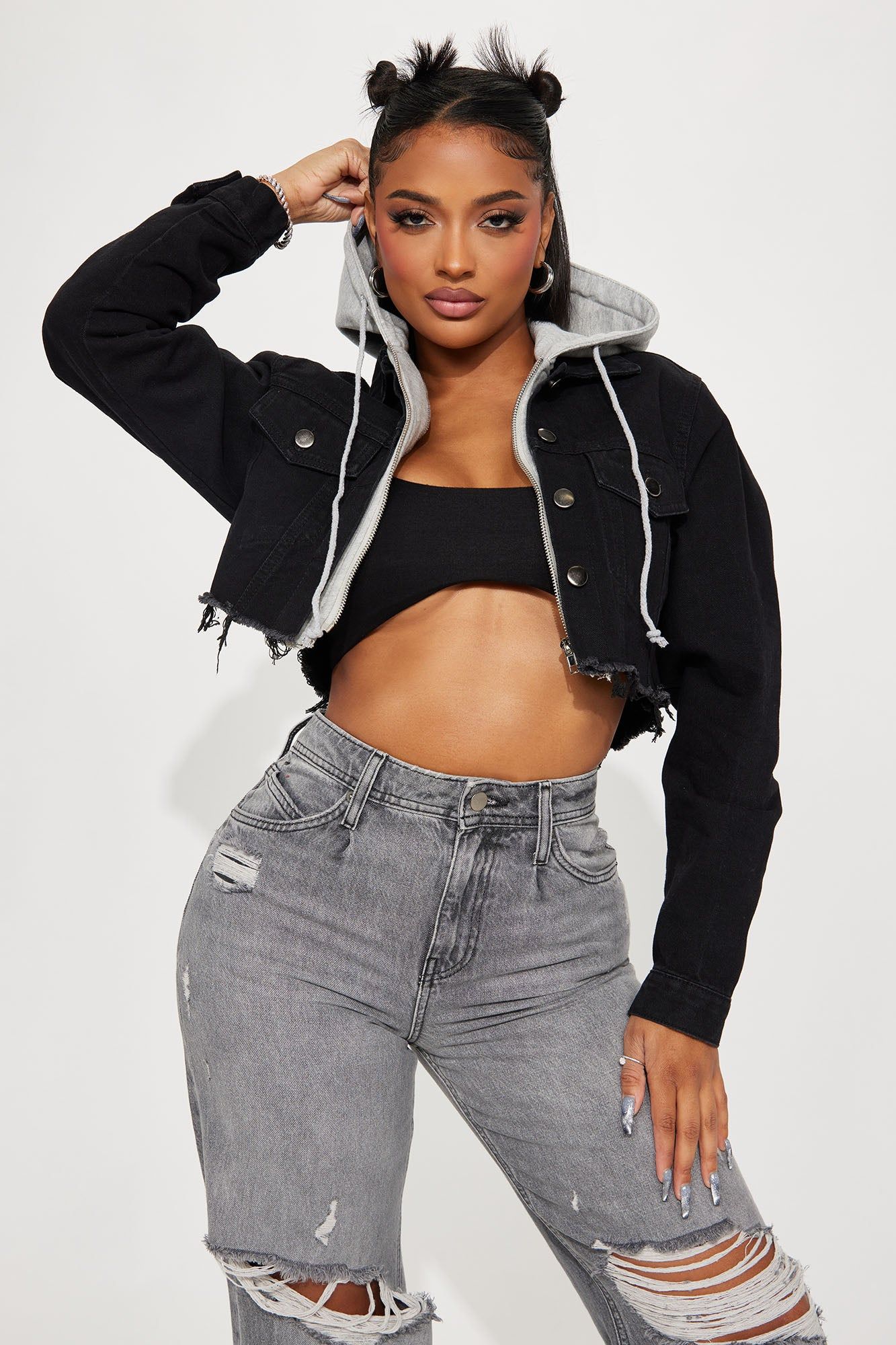 Myla Cropped Denim Jacket - Black sold by Fashion Nova