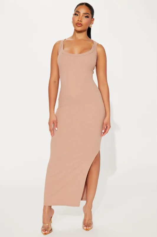 Meli Ribbed Maxi Dress - Taupe sold by Fashion Nova