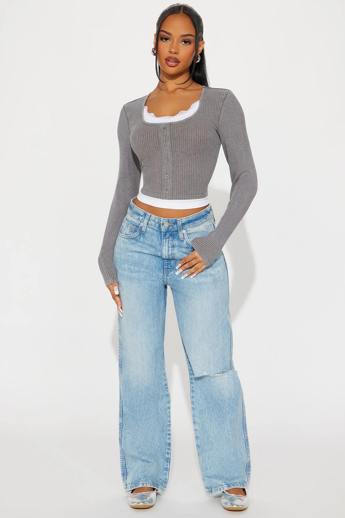 Serena Washed Long Sleeve Top - Charcoal sold by Fashion Nova product image thumbnail 2