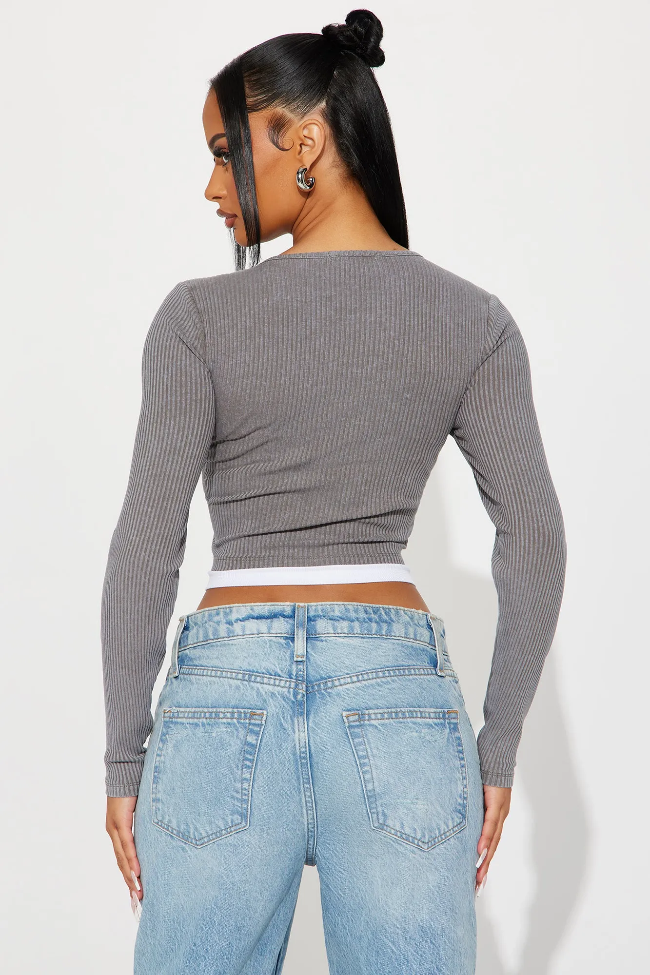 Serena Washed Long Sleeve Top - Charcoal sold by Fashion Nova product image thumbnail 3