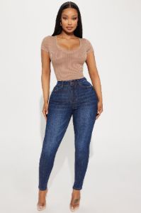 Valerie V-Neck Ribbed Tee - Taupe sold by Fashion Nova