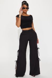 Just A Preview Wide Leg Trouser - Black sold by Fashion Nova