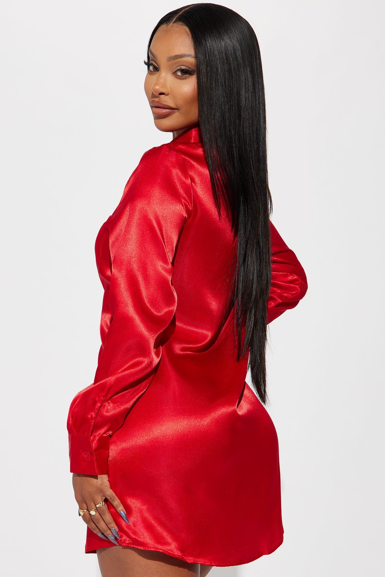 Gillian Satin Shirt Mini Dress - Red sold by Fashion Nova product image thumbnail 3