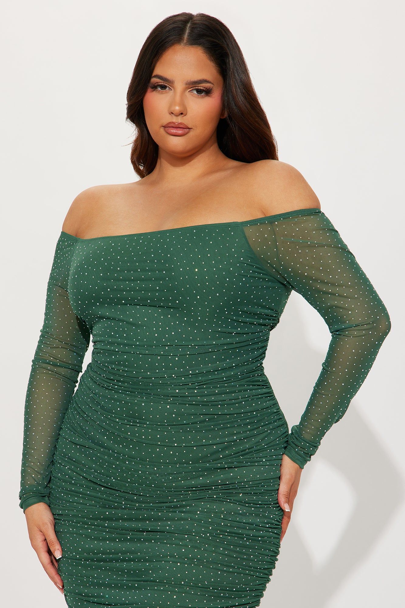 Amber Off Shoulder Midi Dress - Hunter sold by Fashion Nova product image thumbnail 5