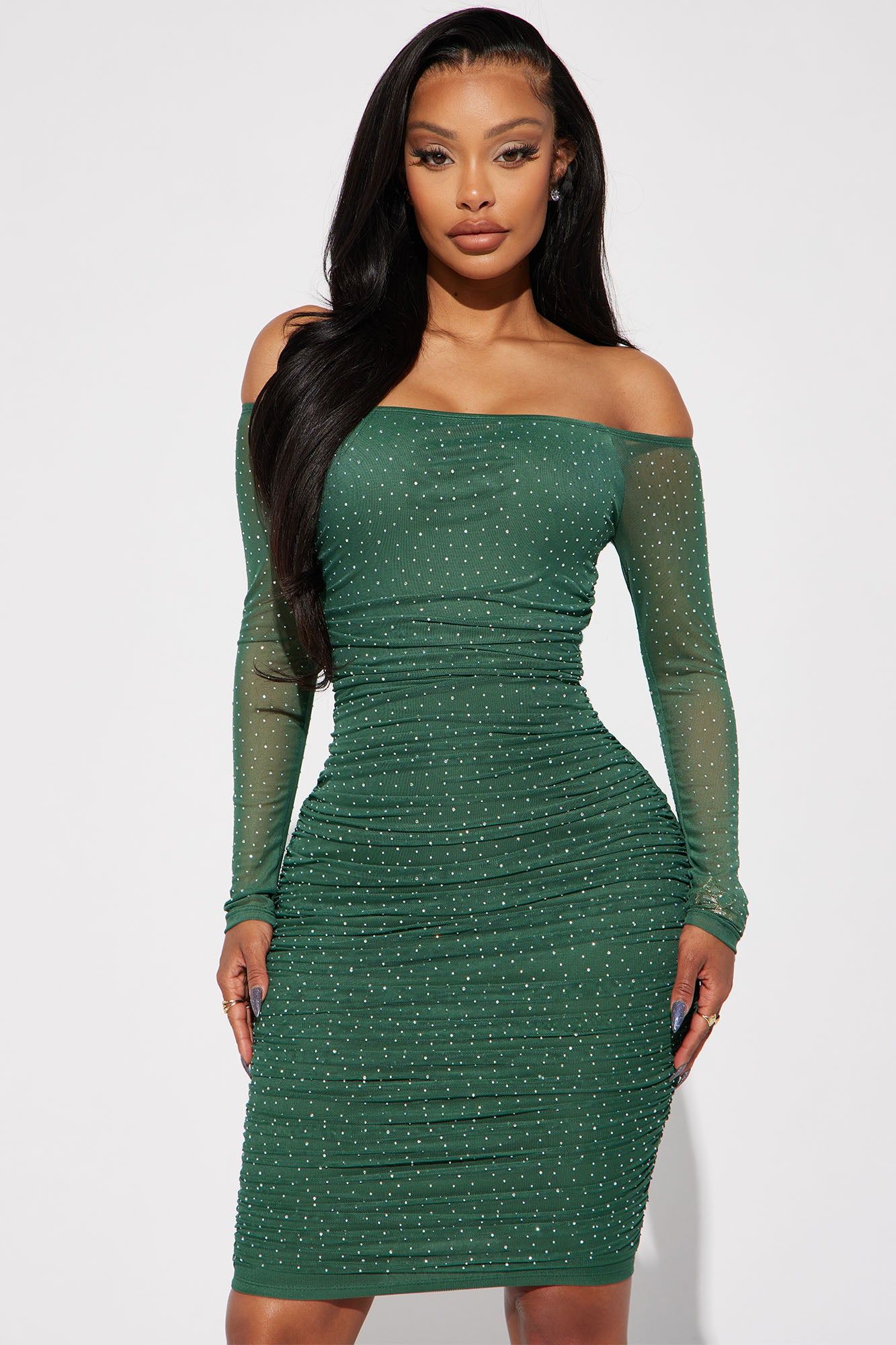 Amber Off Shoulder Midi Dress - Hunter sold by Fashion Nova product image thumbnail 2