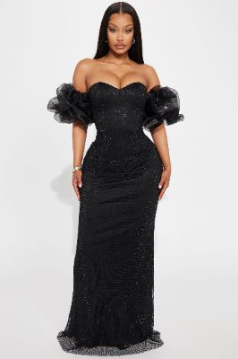 Iris Rhinestone Mesh Maxi Dress - Black sold by Fashion Nova