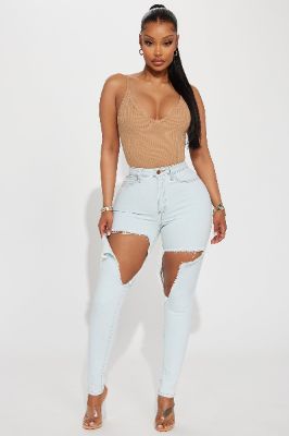 No Judgement Ripped Stretch Skinny Jeans - Light Wash sold by Fashion Nova