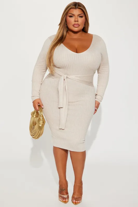 Marisa Sweater Midi Dress - Oatmeal sold by Fashion Nova