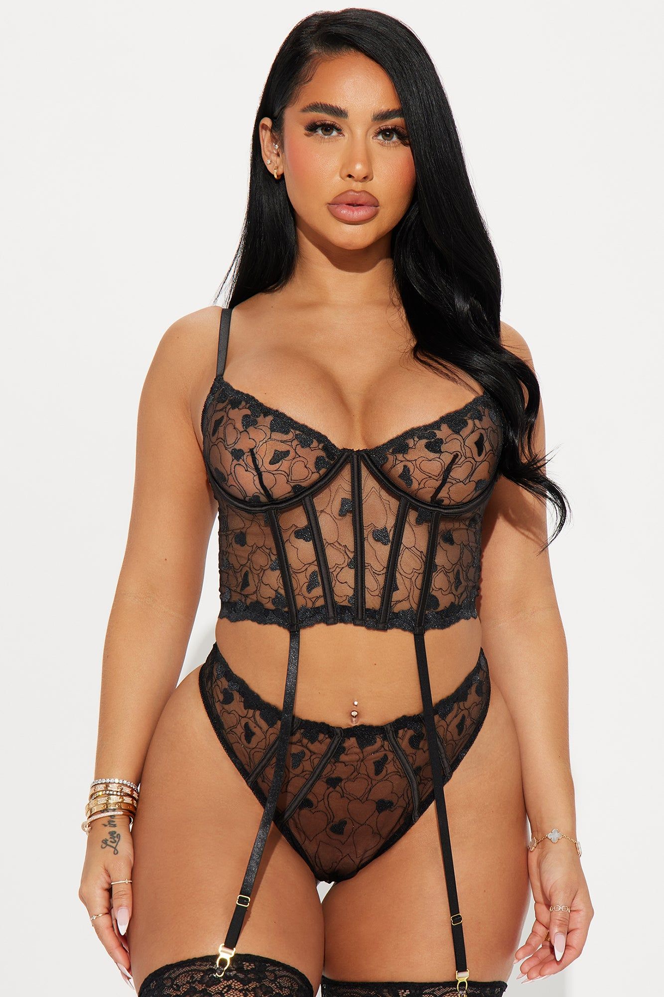Heart Flutters Garter 2 Piece Set - Black sold by Fashion Nova