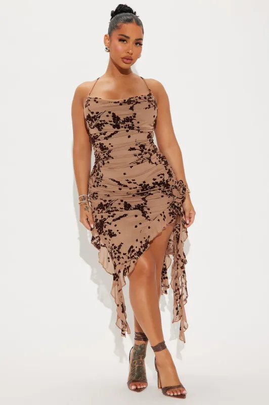 Blossom Bliss Mesh Midi Dress - Taupe sold by Fashion Nova