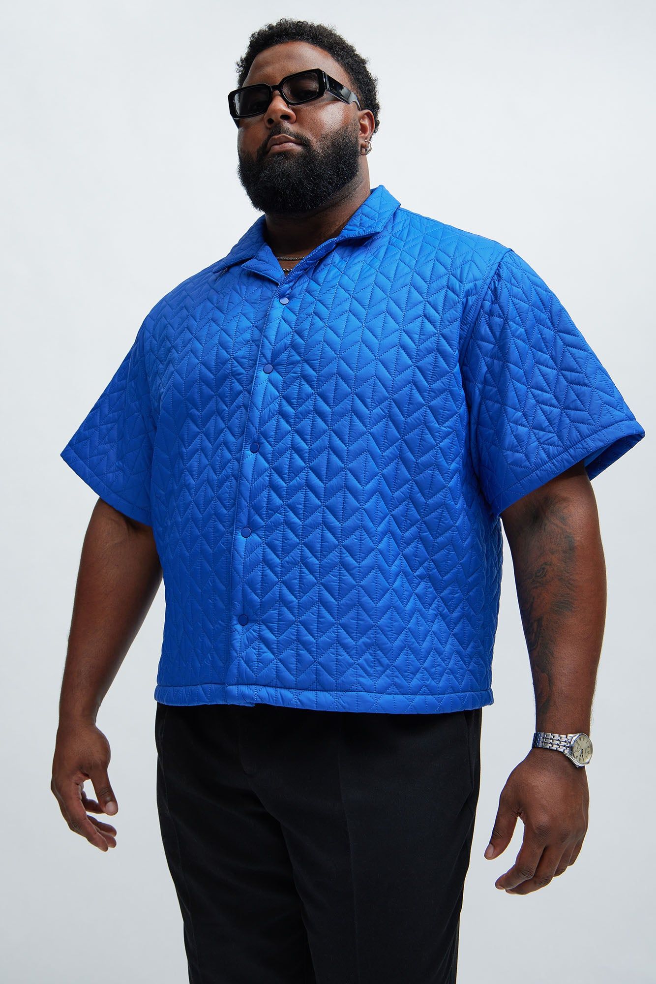Oslo Quilted Nylon Shirt - Blue sold by Fashion Nova product image thumbnail 5