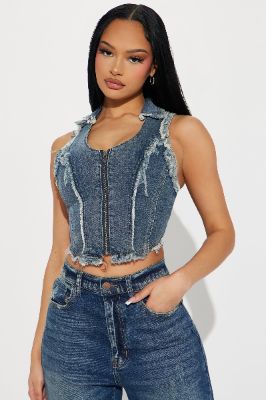 Frankie Distressed Denim Vest Top - Dark Wash sold by Fashion Nova