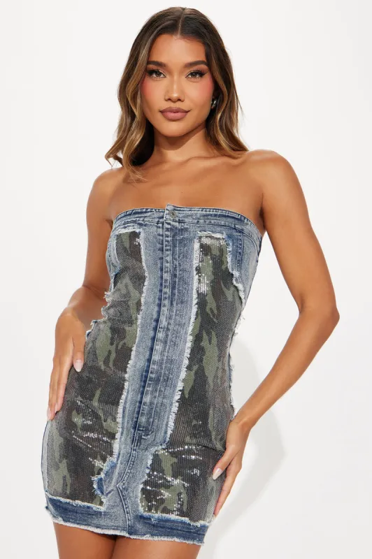 Dev Denim Micro Mini Dress - Dark Wash sold by Fashion Nova