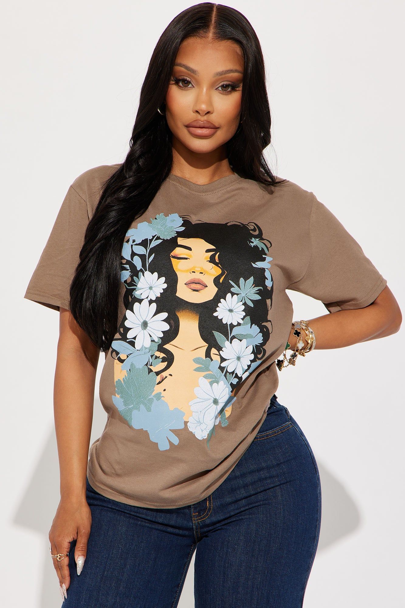 Growing And Glowing Graphic Tee - Mocha sold by Fashion Nova