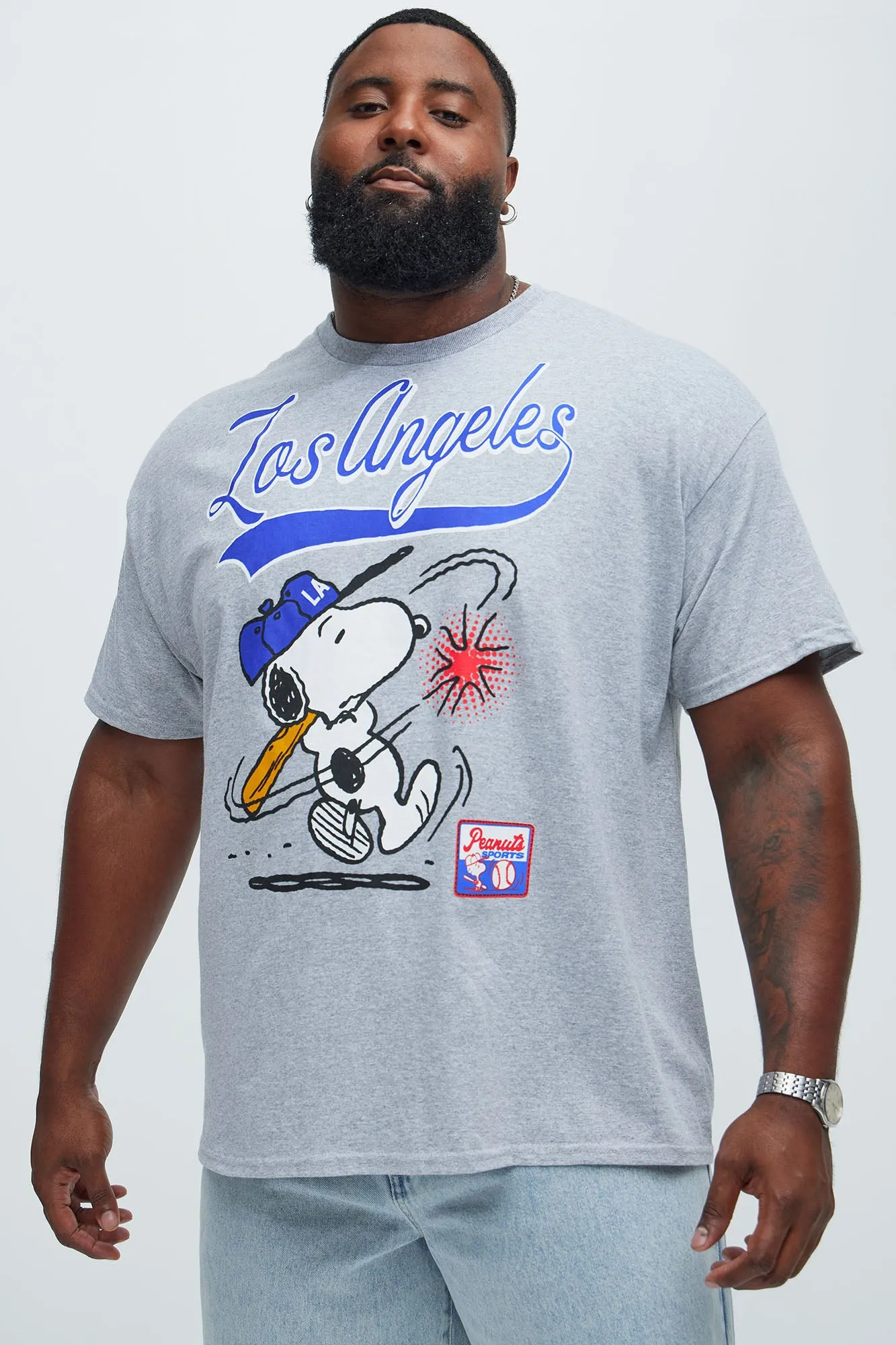 Peanuts LA Baseball Short Sleeve Tee - Heather Grey sold by Fashion Nova product image thumbnail 5