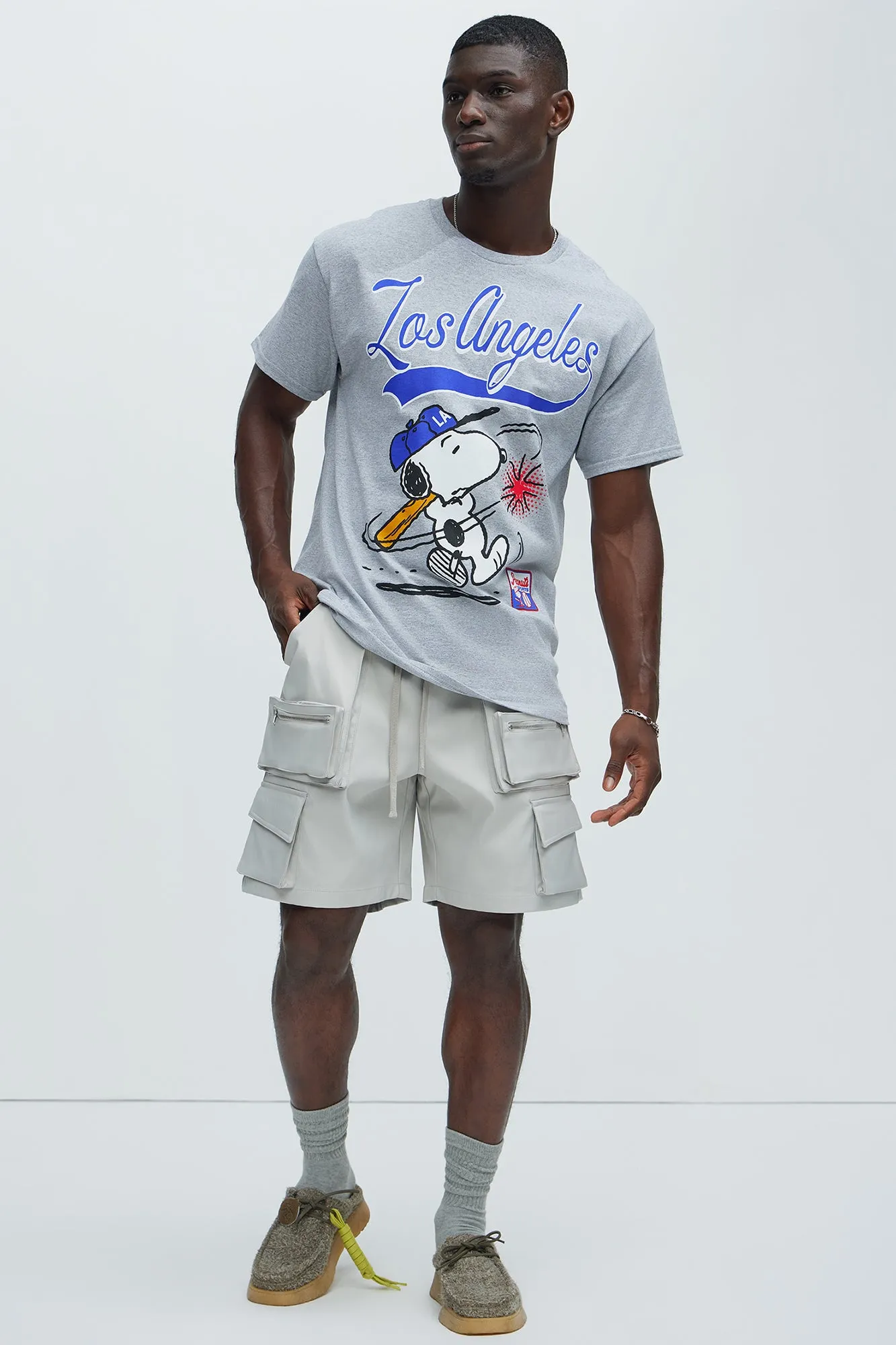 Peanuts LA Baseball Short Sleeve Tee - Heather Grey sold by Fashion Nova product image thumbnail 3