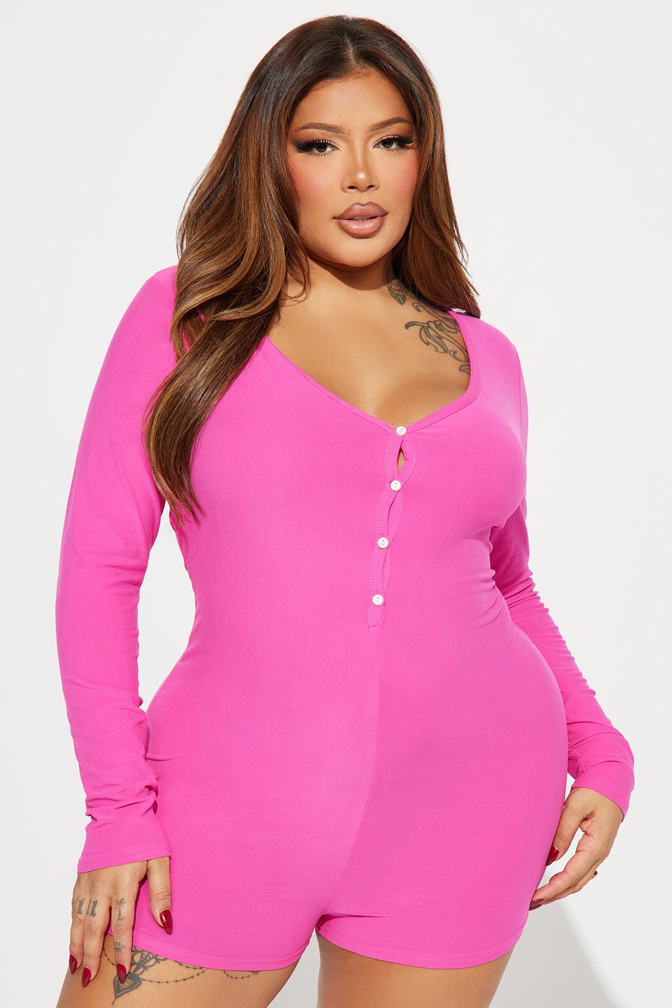 Kiss Me Long Sleeve PJ Romper Onesie - Hot Pink sold by Fashion Nova product image thumbnail 5