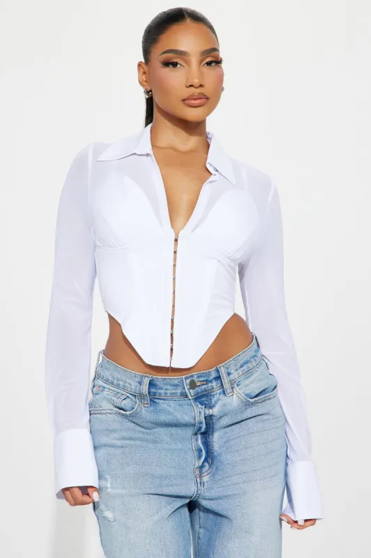 Secret's Out Mesh Corset Top - White sold by Fashion Nova