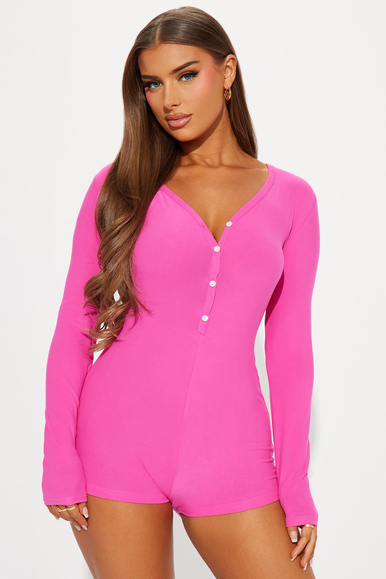 Kiss Me Long Sleeve PJ Romper Onesie - Hot Pink sold by Fashion Nova product image thumbnail 2
