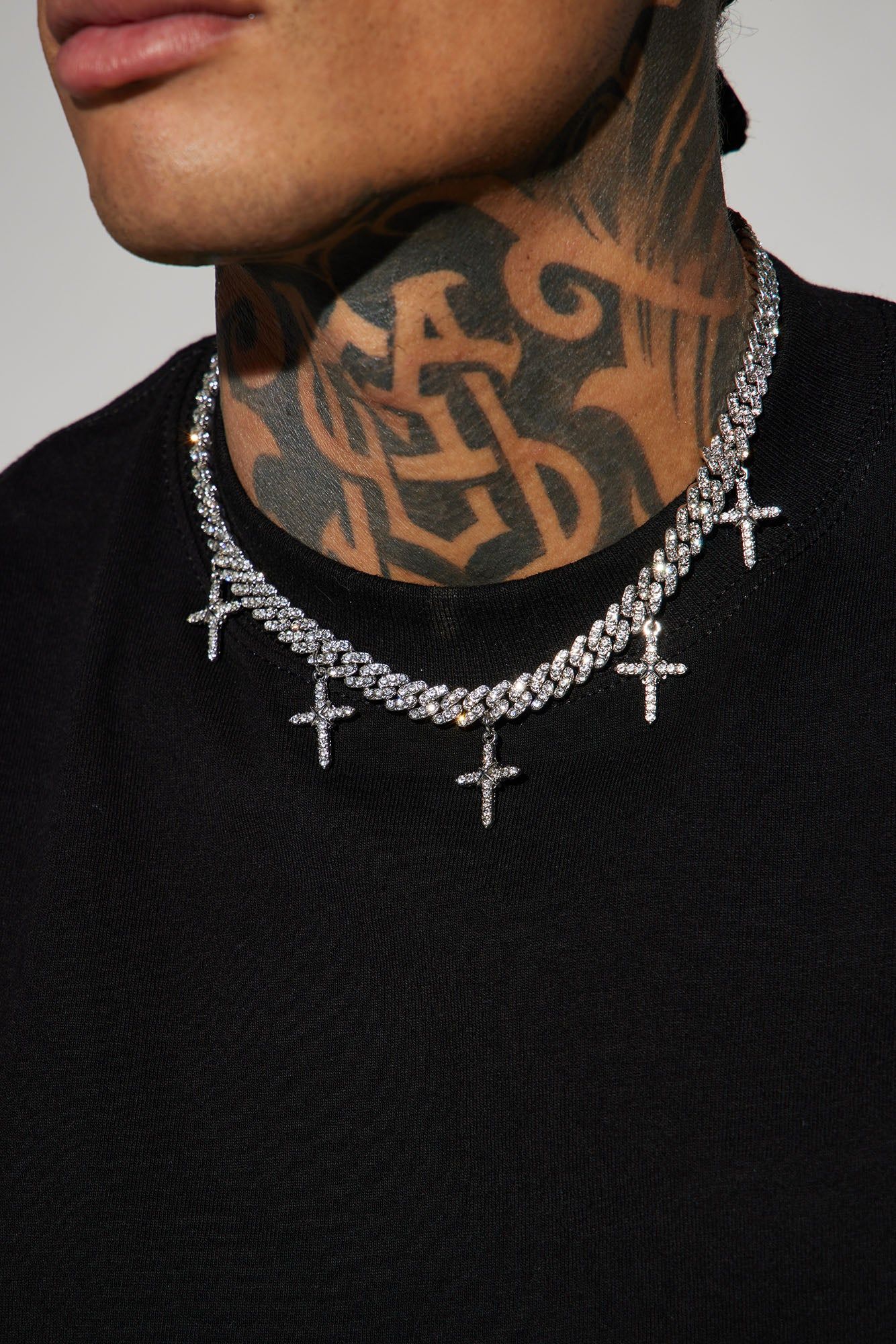 Crosses Iced Cuban Chain Necklace - Silver sold by Fashion Nova