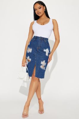 Crushin On You Denim Midi Skirt - Dark Wash sold by Fashion Nova