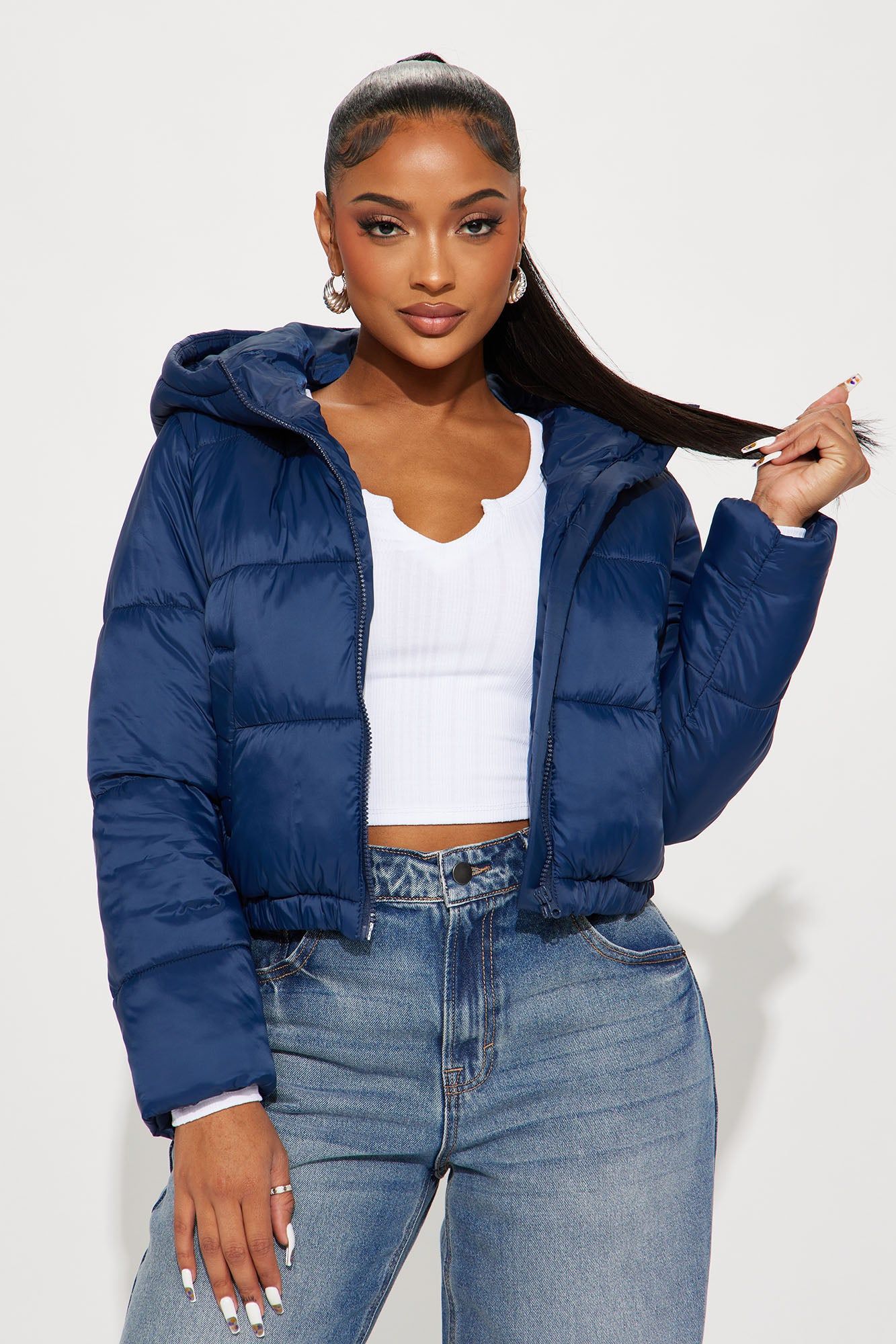 Up And About Puffer Coat - Navy sold by Fashion Nova