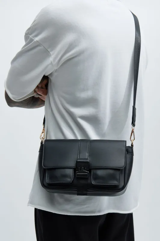 In The Middle Buckle Crossbody Bag - Black sold by Fashion Nova