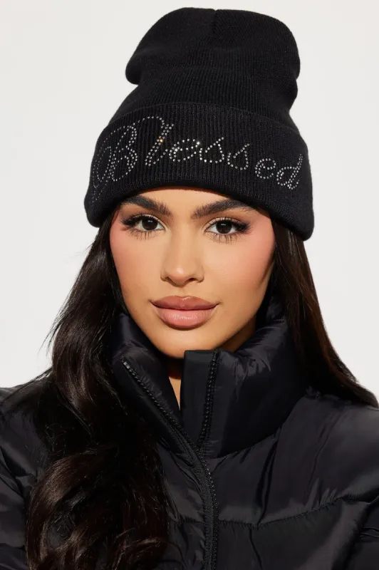 Blessed With The Best Beanie - Black sold by Fashion Nova
