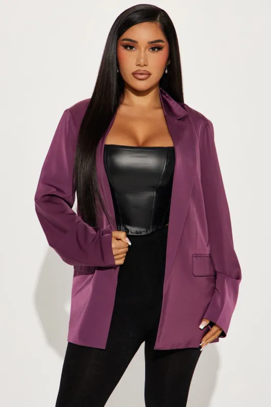 Date Night Satin Blazer - Purple sold by Fashion Nova