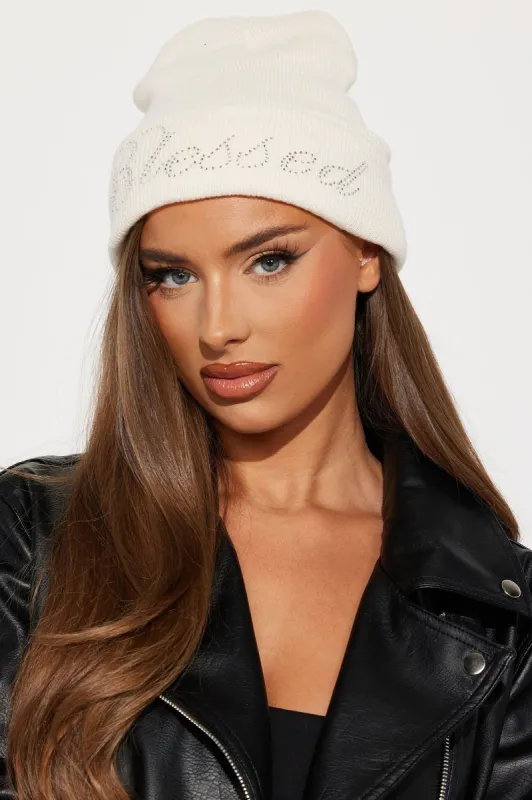 Blessed With The Best Beanie - Ivory sold by Fashion Nova
