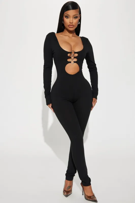 Ring Me Up Long Sleeve Jumpsuit - Black sold by Fashion Nova