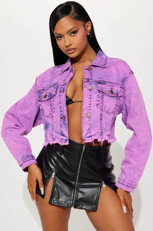 Make A Statement Ripped Denim Jacket - Hot Pink sold by Fashion Nova