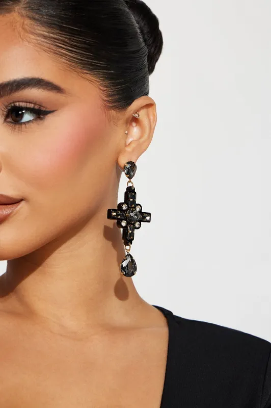 Cross Babe Drop Earrings - Black sold by Fashion Nova
