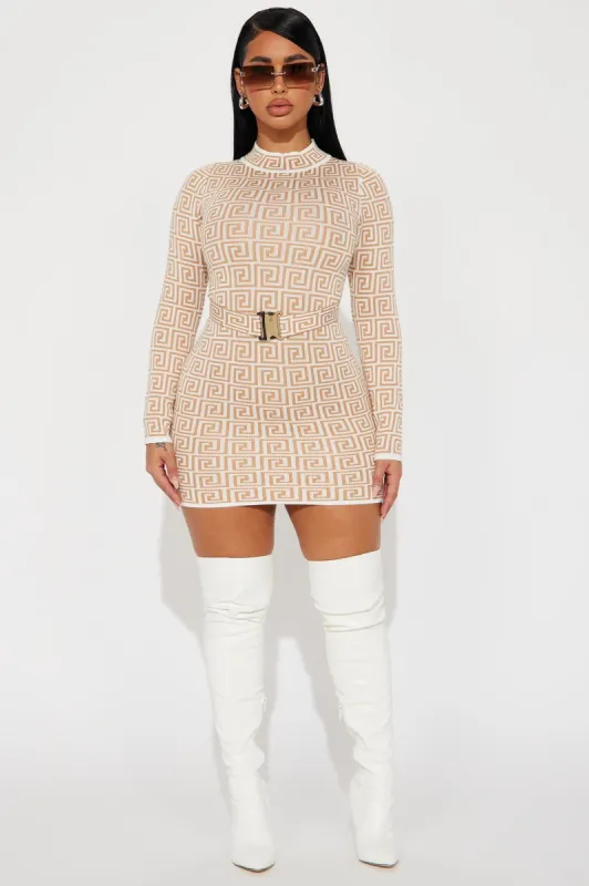 Patricia Sweater Mini Dress - Ivory/combo sold by Fashion Nova