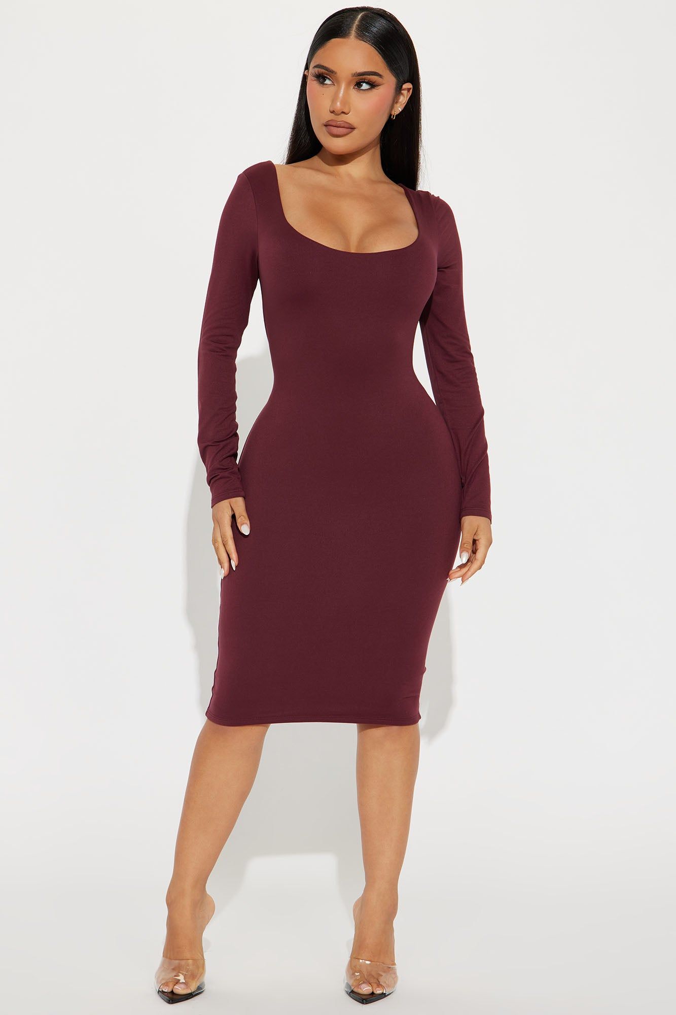 Hadley Double Lined Midi Dress - Wine sold by Fashion Nova